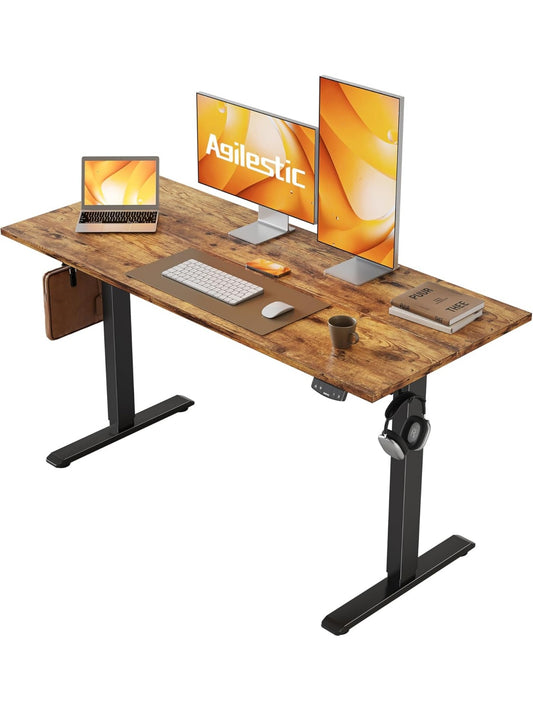 Elektryczne biurko z regulacja wysokosci 120 60 cm, ergonomiczne stanowisko do pracy siedzacej i stojacej, brazowe