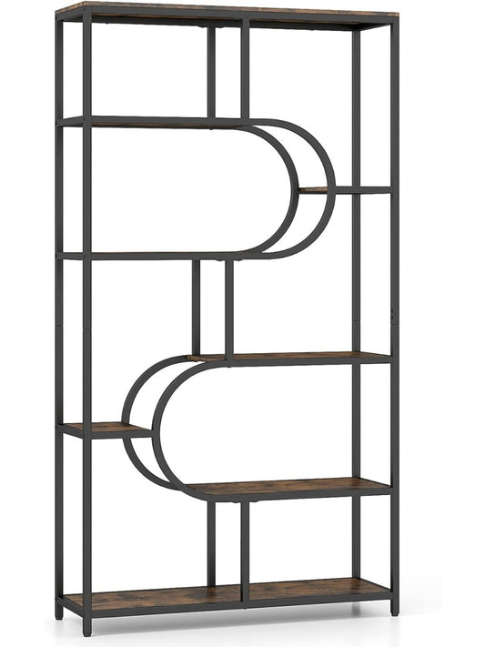 Geometryczny regal z 8 otwartymi polkami i metalowa rama, biblioteczka do salonu, sypialni lub biura